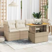 vidaXL Soffgrupp för trädgården med dynor 5 delar beige konstrotting