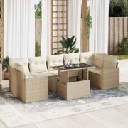 vidaXL Matgrupp för trädgården med dynor 8 delar beige konstrotting