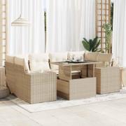 vidaXL Matgrupp för trädgården med dynor 7 delar beige konstrotting