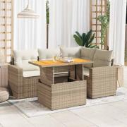 vidaXL Soffgrupp för trädgården med dynor 5 delar beige konstrotting