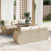 vidaXL Matgrupp för trädgården med dynor 7 delar beige konstrotting