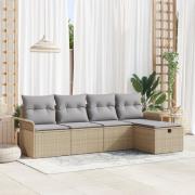 vidaXL 5-delat trädgårdsssoffset med kuddar Beige Poly Rattan