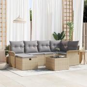 vidaXL 7-delat Trädgårdsoff-set med Kuddar Beige Poly Rattan