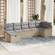 vidaXL 7-delat trädgårdssoffset med dynor Beige Poly Rattan