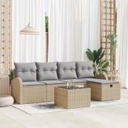 vidaXL 6 Delars Trädgårdsoffagrupp med Kuddar Beige Poly Rattan