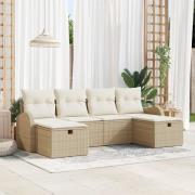 vidaXL 6-delat trädgårdsofsset med kuddar Beige Poly Rattan