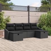 vidaXL 6-delad trädgårdsoffa-set med kuddar svart poly rattan