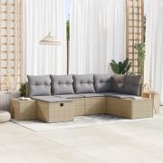 vidaXL 6-dela Trädgårdsoffaset med Kuddar Beige Polyrotting