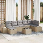 vidaXL 8-delars trädgårdssoffset med kuddar Beige Poly Rattan