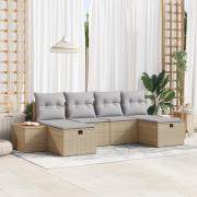 vidaXL 6 Delars Trädgårdssoffa Set med Kuddar Beige Poly Rattan
