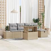 vidaXL 6-delars Trädgårdsoffagrupp med Kuddar Beige Poly Rattan