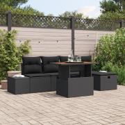 vidaXL 6-delars Trädgårdsoffasett med Kuddar Svart Poly Rattan