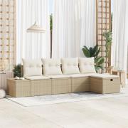 vidaXL 5-delat trädgårdsoffaset med kuddar beige poly rattan