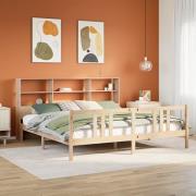 vidaXL Säng med bokhylla utan madrass 180x200cm massiv furu