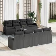 vidaXL 9-delat Trädgårdsofa set med kuddar svart poly rotting
