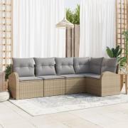 vidaXL 5-delars Trädgårdsoffaset med kuddar Beige Poly Rottning
