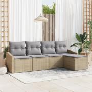 vidaXL 5 Delar Trädgårdsoffaset med Kuddar Beige Poly Rattan