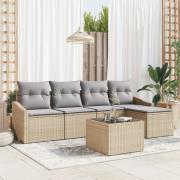 vidaXL 6 Delar Trädgårdsoffset med Kuddar Svart Poly Rattan