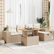 vidaXL Trädgårdssoffset med dynor 6 delar beige konstrotting akacia