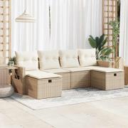 vidaXL Soffgrupp för trädgården med dynor 6 delar beige konstrotting