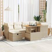 vidaXL Trädgårdssoffset med dynor 7 delar beige konstrotting akaciaträ