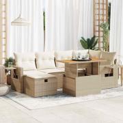 vidaXL Trädgårdssoffset med dynor 8 delar beige konstrotting akaciaträ