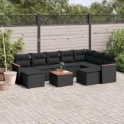 vidaXL Loungegrupp 10 delar med svarta dynor konstrotting