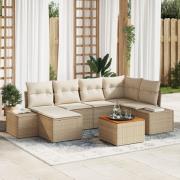 vidaXL 7-delars Trädgårdsoff SET med Kuddar i Beige Poly Rattan Akacia