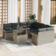 vidaXL 9 Delar Trädgårdsofa Set med Kuddar Ljus Grå Poly Rattan