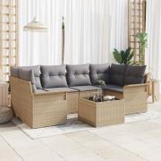 vidaXL 7-delad Trädgårdsoffagrupp med Kuddar Beige Poly Rattan