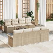 vidaXL 9-delad Trädgårdsoffagrupp med kuddar Beige Poly Rattan