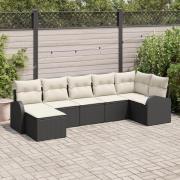 vidaXL Trädgårdsoff set 7 delar Svart och beige Polyeten Rattan