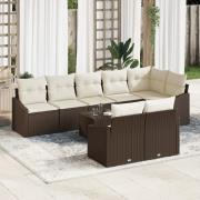 vidaXL Trädgårdsoffset Set om 9 Beige, Brun Poly Rattan, Polyester
