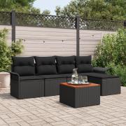 vidaXL Trädgårdsoffset 6 Delar Svart och Träfärg Poly Rattan och Trä