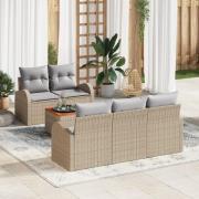 vidaXL 6-delat Trädgårdsoff set med kuddar Beige Poly Rottning Akacia