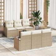 vidaXL 7-delat trädgårdsoffset med kuddar beige poly rattan akacia