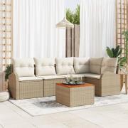 vidaXL 6-delat trädgårdsoffaset med kuddar Beige Poly Rattan Akacia