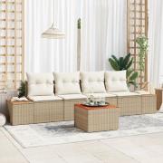 vidaXL 5-delat trädgårdsoffaset med kuddar beige poly rotting akacia