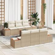 vidaXL 7-delars trädgårdsoffaset med kuddar Beige Poly Rattan Akacia