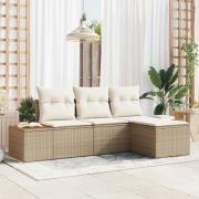 vidaXL 4-delat trädgårdsoffasett med kuddar Beige poly-rattan akacia