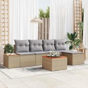 vidaXL 6 Delad Trädgårdsoffset med Dynor Beige Poly Rattan Akacia