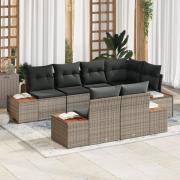 vidaXL 7 Delars Trädgårdsoffset med Kuddar Grå Poly Rattan Acacia