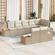 vidaXL 8 Delars Trädgårdsoff-set med kuddar Beige Polyrotting Akacia