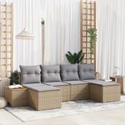 vidaXL 6-delat trädgårdssoffset med kuddar Beige Poly Rattan Akacia
