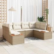 vidaXL 6-delars trädgårdsoffaset med dynor Beige Poly Rattan Acacia
