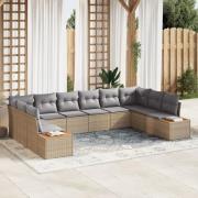 vidaXL 10 Delar Trädgårdsoffaset med Kuddar Beige Poly Rattan Akacia