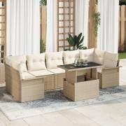 vidaXL 8-delat Trädgårdsoffaset med Kuddar Beige Poly Rotting