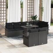 vidaXL 9-delat trädgårdsofa-set med kuddar svart poly rattan