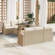 vidaXL 7 Delar Trädgårdsoffset med Kuddar Beige Poly Rattan