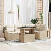 vidaXL 6-delars trädgårdsoffset med kuddar Beige Poly Rattan